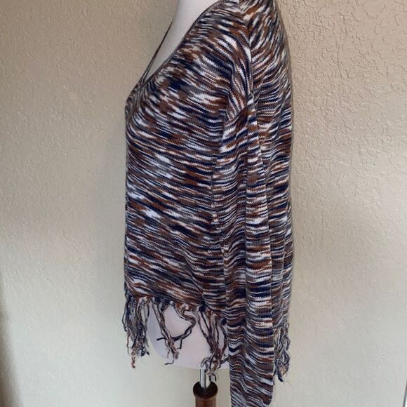 Billabong Fringe Hem knit sweater Blue/Brown Boho Sz S - Picture 2 of 8